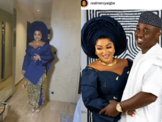 Mercy Aigbe shows off outfit she wore on her wedding engagement to Kazim Adeoti